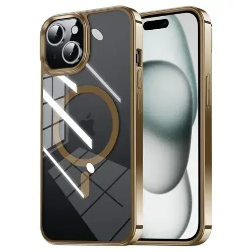 iPhone 15 uchun Tigowos magnitli g'ilofi MagSafe 10FT ga mos tushadi, sarg'ayishga qarshi, og'ir yukga bardoshli zarbga chidamli orqa qopqoq iPhone 15 telefon g'iloflariga mos keladi 6,1 dyuym, silliq tiniq oltin - 1