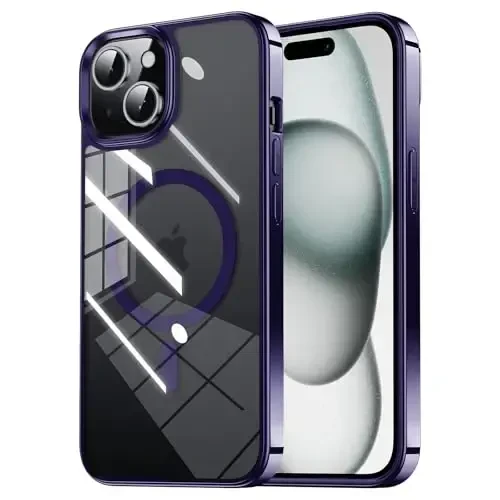 iPhone 15 uchun Tigowos magnitli g'ilofi MagSafe 10FT tushishga chidamli sarg'ayishga qarshi kuchli zarbga chidamli orqa qopqoq iPhone 15 telefon g'iloflariga mos keladi 6,1 dyuymli silliq toza binafsha - 1