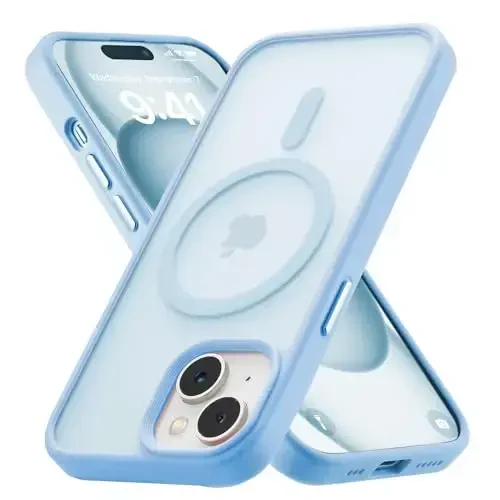 iPhone 15 uchun Tigowos magnitli g‘ilofi MagSafe’ga mos keladi, 15FT balandlikdan tushganda zararga chidamli, sarg‘aymaydigan, yuqori mustahkamlikka ega zarbani yutuvchi orqa qopqoq iPhone 15 telefon g‘iloflariga mos keladi 6.1