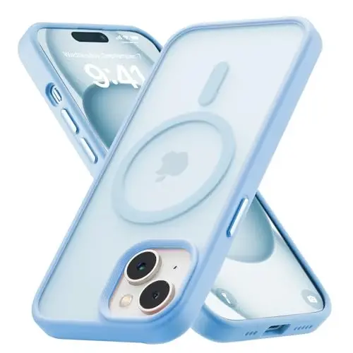 iPhone 15 uchun Tigowos magnitli g‘ilofi MagSafe’ga mos keladi, 15FT balandlikdan tushganda zararga chidamli, sarg‘aymaydigan, yuqori mustahkamlikka ega zarbani yutuvchi orqa qopqoq iPhone 15 telefon g‘iloflariga mos keladi 6.1