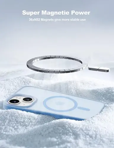 iPhone 15 uchun Tigowos magnitli g‘ilofi MagSafe’ga mos keladi, 15FT balandlikdan tushganda zararga chidamli, sarg‘aymaydigan, yuqori mustahkamlikka ega zarbani yutuvchi orqa qopqoq iPhone 15 telefon g‘iloflariga mos keladi 6.1