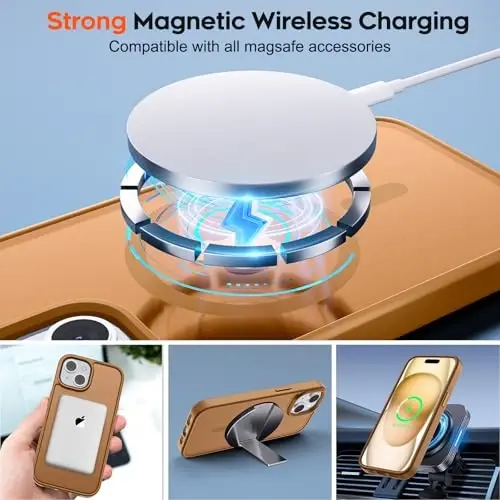 zapica Magnetic for iPhone 15 Case & iPhone 14 Case, [Compatible with MagSafe] [Military Grade Drop Protection] Translucent Matte Shockproof Anti-Scratch Phone Cover, Brown - ZAPICA (1)