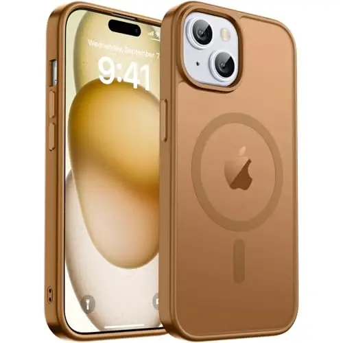 zapica Magnetic for iPhone 15 Case & iPhone 14 Case, [Compatible with MagSafe] [Military Grade Drop Protection] Translucent Matte Shockproof Anti-Scratch Phone Cover, Brown - ZAPICA