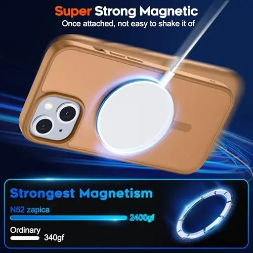 zapica Magnetic for iPhone 15 Case & iPhone 14 Case, [Compatible with MagSafe] [Military Grade Drop Protection] Translucent Matte Shockproof Anti-Scratch Phone Cover, Brown - 2