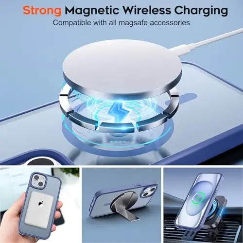 zapica Magnetic for iPhone 15 Case & iPhone 14 Case, [Compatible with MagSafe] [Military Grade Drop Protection] Translucent Matte Shockproof Anti-Scratch Phone Cover, Lavender Gray - 4