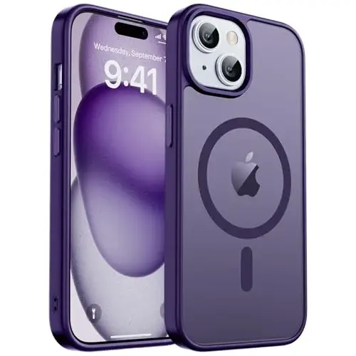 zapica Magnetic for iPhone 15 Case & iPhone 14 Case, [Compatible with MagSafe] [Military Grade Drop Protection] Translucent Matte Shockproof Anti-Scratch Phone Cover, Dark Purple 