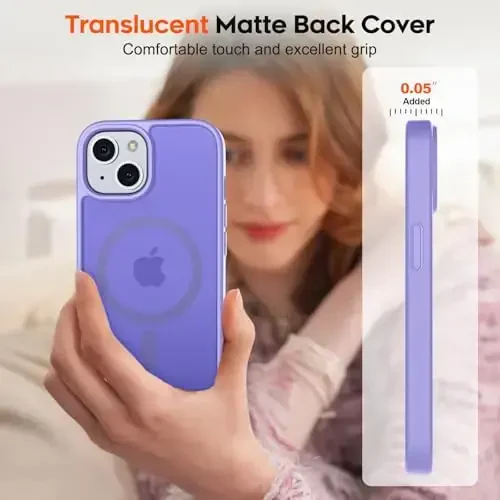 zapica Magnetic for iPhone 15 Case & iPhone 14 Case, [Compatible with MagSafe] [Military Grade Drop Protection] Translucent Matte Shockproof Anti-Scratch Phone Cover, Light Purple - 7