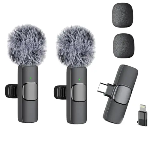 2 Pack Professional Wireless Lavalier Microphone for iPhone 17/16/15, USB-C Android Cordless Mini Mic with Noise Reduction, Plug-and-Play Lapel Microphone for YouTube, TikTok, Vlogging & Interviews - 1