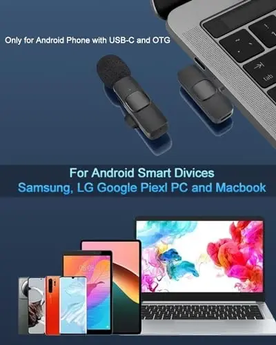 iPhone 15 (yuqorida) va Android USB-C qurilmasi uchun 2 ta Professional simsiz lavalier mikrofon to'plami, YouTube, yozuv, Vlog, Facebook Live uchun lapel mikrofonlari - 6