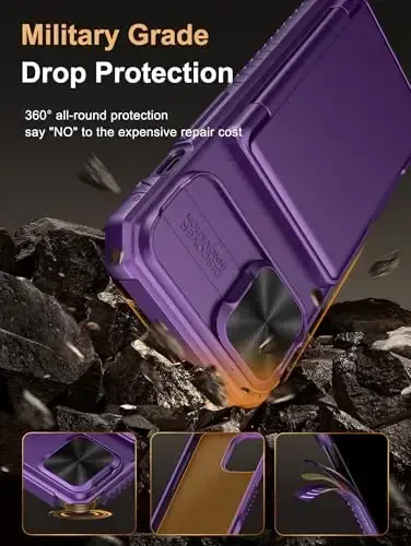 iPhone 15/14/13 uchun Vihibii hamyon gʻilofi, oʻrnatilgan karta ushlagichi (4 ta karta), RFID blokirovkasi va surma kamera qopqogʻi, harbiy darajadagi tushishdan himoya, mustahkam qattiq telefon gʻilofi, toʻq binafsha - 5