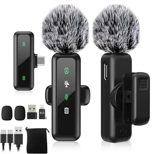 USB C Wireless Lavalier Microphone for iPhone 15/16, Mini Lav LED Mic for Android Phone with Noise Cancelling, Lapel Podcast Microphone for Tiktok Content Creator Video Recording, Streaming, Vlogging - BILIWAL