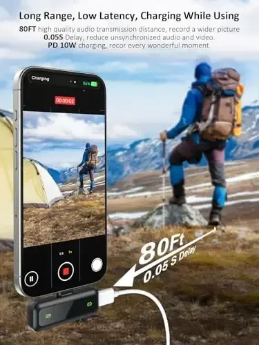 iPhone 15/16 uchun USB C simsiz Lavalier mikrofon, Android telefon uchun shovqinni bekor qiluvchi mini Lav LED mikrofon, Tiktok kontent yaratuvchisi video yozuvi, striming, Vlogging uchun Lapel Podcast mikrofoni - 4