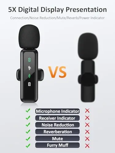 iPhone 15/16 uchun USB C simsiz Lavalier mikrofon, Android telefon uchun shovqinni bekor qiluvchi mini Lav LED mikrofon, Tiktok kontent yaratuvchisi video yozuvi, striming, Vlogging uchun Lapel Podcast mikrofoni - 2