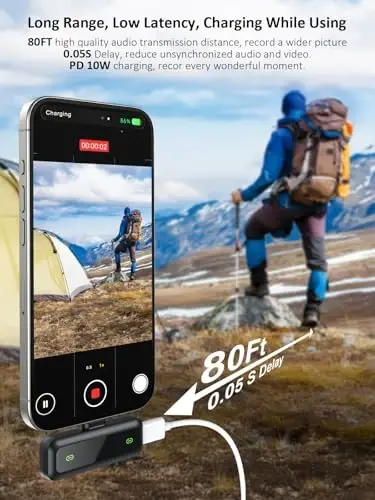 iPhone 15/16 uchun USB C simsiz Lavalier mikrofon, Android telefon uchun shovqinni bekor qiluvchi mini Lav LED mikrofon, Tiktok kontent yaratuvchisi video yozuvi, striming, Vlogging uchun Lapel Podcast mikrofoni - 4