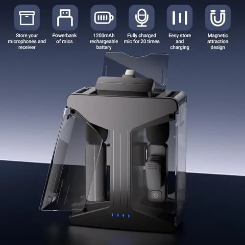 2 Pack Wireless Mini Lavalier Lapel Microphone for iPhone 15,16,Android Phone w/ Case - 65ft Cordless Clip on Dual Mics with Noise Reduction 6H Working Time for Video Recording Vlogging, YouTube - 2