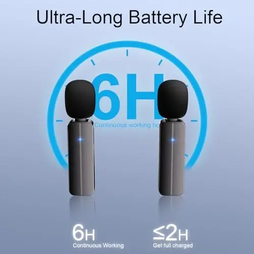 iPhone 15,16,Android telefon uchun 2 dona simsiz mini lavalier mikrofon - 20m simsiz qisqichli qo'sh mikrofon, shovqinni kamaytirish, 6 soatlik ishlash vaqti, video yozish, vlog, YouTube, intervyu - 4