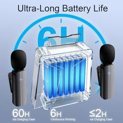 iPhone 15,16,Android telefon uchun 2 dona simsiz mini lavalier mikrofon, g'ilof bilan - 20m simsiz qisqichli ikkita mikrofon shovqinni kamaytirish bilan 6 soat ishlash vaqti Video yozish Vlogging, YouTube - 4