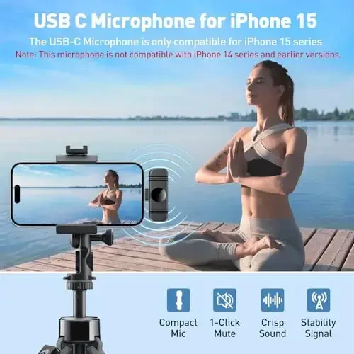 iPhone 15,Android va Noutbuk, Planshet,Kompyuter uchun C Tipdagi simsiz Lavalier Mikrofoni, Video yozuv, Vlog, Suhbat, jonli translyatsiya, Podkast, TikTok, YouTube uchun shovqinni kamaytiruvchi mikrofon - 5