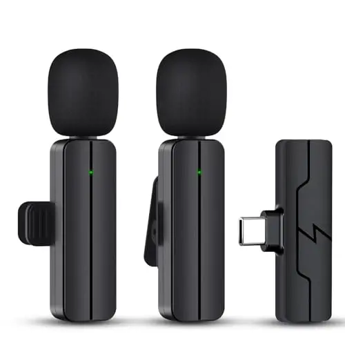 iPhone 15/Android/Kompyuter uchun simsiz Lavalier Lapel mikrofon - Video yozish uchun Bluetooth Mini Telefon mikrofon, YouTube Tiktok Podcast Vlog va Livestream uchun qisqichli USB C mikrofonlari - 1