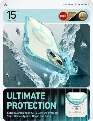i-Blason Ares Mag for iPhone 15 Case/iPhone 14 13 Case [6.1 inch], [MagSafe Compatible] Full-Body Shockproof Rugged Clear Bumper with Built-in Screen Protector (Seafoam), iPhone2023-6.1-AreMag-SP - 4