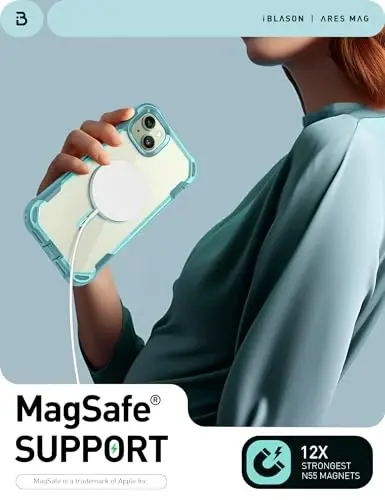 i-Blason Ares Mag for iPhone 15 Case/iPhone 14 13 Case [6.1 inch], [MagSafe Compatible] Full-Body Shockproof Rugged Clear Bumper with Built-in Screen Protector (Seafoam), iPhone2023-6.1-AreMag-SP - 3