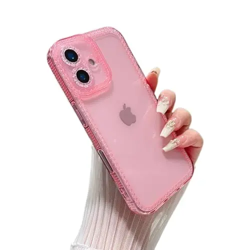 ZTOFERA Designed for iPhone 16 6.1 inch,Sparkly Cute Clear Case for Women Girls,Glitter Bling Flexible Soft TPU Silicone Bumper Protective Cover for iPhone 16,Pink - 1