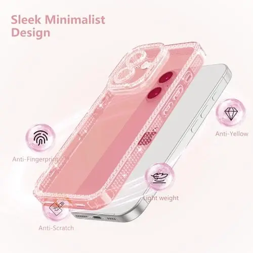 ZTOFERA Designed for iPhone 16 6.1 inch,Sparkly Cute Clear Case for Women Girls,Glitter Bling Flexible Soft TPU Silicone Bumper Protective Cover for iPhone 16,Pink - 3