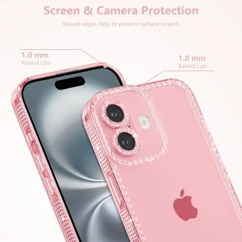 ZTOFERA Designed for iPhone 16 6.1 inch,Sparkly Cute Clear Case for Women Girls,Glitter Bling Flexible Soft TPU Silicone Bumper Protective Cover for iPhone 16,Pink - ZTOFERA (1)