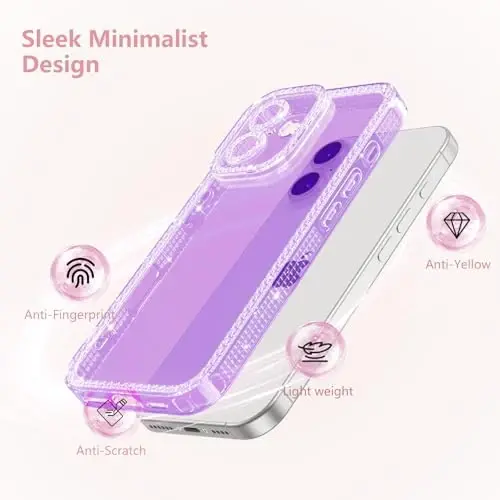 ZTOFERA Designed for iPhone 16 6.1 inch,Sparkly Cute Purple Case for Women Girls,Glitter Bling Flexible Soft TPU Silicone Bumper Protective Cover for iPhone 16,Purple - 3
