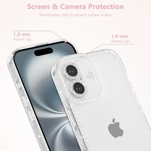 ZTOFERA Designed for iPhone 16 6.1 inch,Sparkly Cute Clear Case for Women Girls,Glitter Bling Flexible Soft TPU Silicone Bumper Protective Cover for iPhone 16,Clear - 2