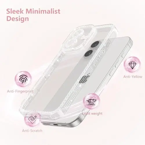 ZTOFERA Designed for iPhone 16 6.1 inch,Sparkly Cute Clear Case for Women Girls,Glitter Bling Flexible Soft TPU Silicone Bumper Protective Cover for iPhone 16,Clear - 3
