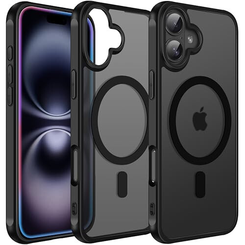 iPhone 16 6.1'' учун ivoler магнетик қоп (Магсаф билан мувофиқ) [15 Фт ҳарбий даражасидаги муҳофаза] Магнитли зоряди қоп бампери 16, Шакқоф ва яримшаффоф орқа томон телефони қопламаси - Мат қора - ivoler