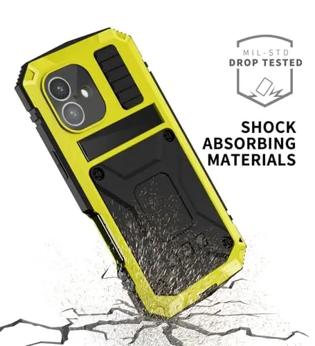 iPhone 16 Case 6.1inch Heavy Duty Rugged uchun mos [Aluminium Stan] Harbiy darajadagi metal kauchuk [Ekranni himoya qiluvchi kamera linzalari] Telefon qopqog'i (iPhone 16 6.1'' 2024 uchun mos) Sariq - 4