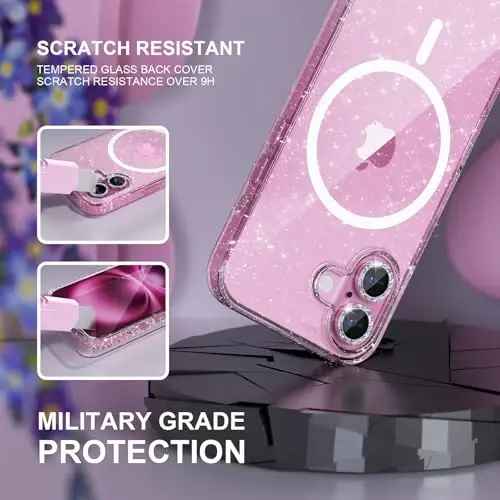 iPhone 16 Case Magnetic uchun Choiche, Ayollar uchun Shaffof Yaltiroq Bling G‘ilof, [2x Olmos Kamera Linzalari Himoyachilari] [2x Temperlangan Shisha Ekran Himoyachilari] [MagSafe Bilan Mos] 6.1