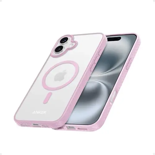 Anker MagGo Matte Magnetic Phone Case for iPhone 16, Ultra-Slim, Scratch-Resistant, and Durable Protective Cover, iPhone Case Compatible with MagSafe, Matte Case Only for iPhone 16 (Pink) 