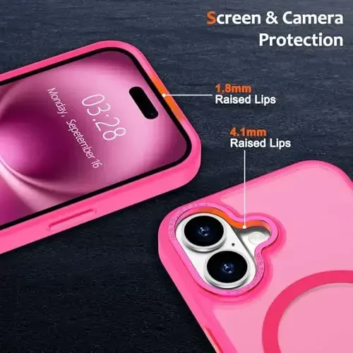 Anuck Case for iPhone 16 Case Magnetic Phone Case Compatible with MagSafe, Soft TPU Bumper Hard Translucent Matte Back Slim Fit Shockproof Protective Cover for Men Women Girls - Hot Pink - 3