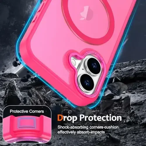 Anuck Case for iPhone 16 Case Magnetic Phone Case Compatible with MagSafe, Soft TPU Bumper Hard Translucent Matte Back Slim Fit Shockproof Protective Cover for Men Women Girls - Hot Pink - 4