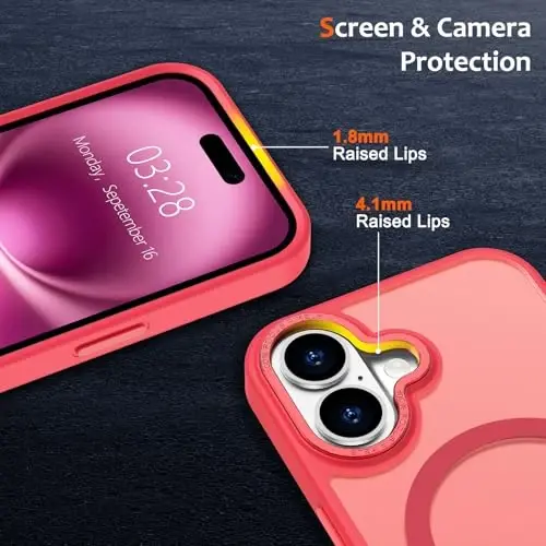 Anuck Case for iPhone 16 Case Magnetic Phone Case Compatible with MagSafe, Soft TPU Bumper Hard Translucent Matte Back Slim Fit Shockproof Protective Cover for Men Women Girls - Light Red - 3