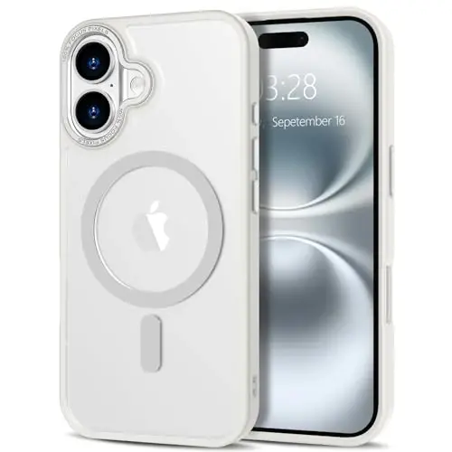 Anuck Case for iPhone 16 Case Magnetic Phone Case Compatible with MagSafe, Soft TPU Bumper Hard Translucent Matte Back Slim Fit Shockproof Protective Cover for Men Women Girls - Cream White - 1