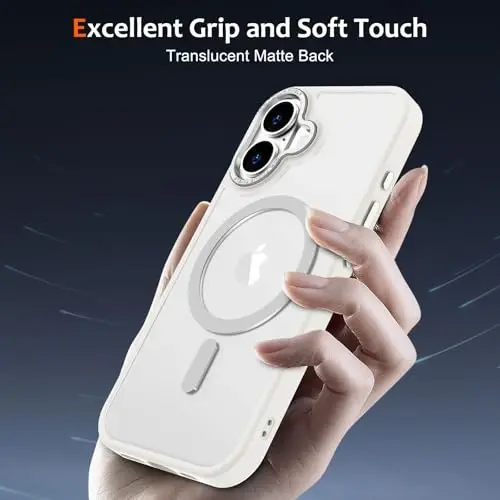 Anuck Case for iPhone 16 Case Magnetic Phone Case Compatible with MagSafe, Soft TPU Bumper Hard Translucent Matte Back Slim Fit Shockproof Protective Cover for Men Women Girls - Cream White - 5