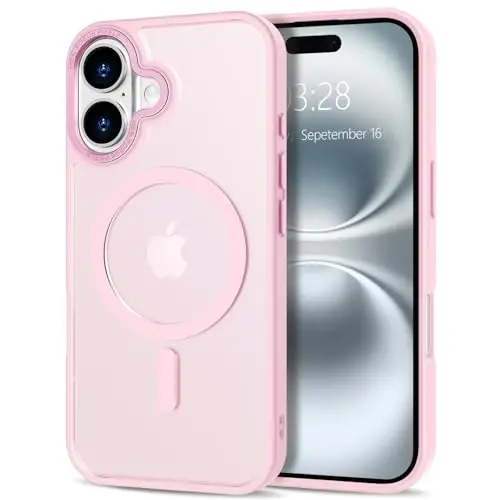 Anuck Case for iPhone 16 Case Magnetic Phone Case Compatible with MagSafe, Soft TPU Bumper Hard Translucent Matte Back Slim Fit Shockproof Protective Cover for Men Women Girls - Tender Pink - ANUCK