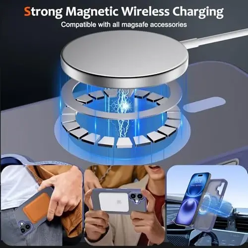 Anuck Case for iPhone 16 Case Magnetic Phone Case Compatible with MagSafe, Soft TPU Bumper Hard Translucent Matte Back Slim Fit Shockproof Protective Cover for Men Women Girls - Blue - 2