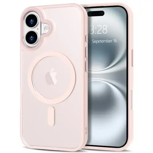 Anuck Case for iPhone 16 Case Magnetic Phone Case Compatible with MagSafe, Soft TPU Bumper Hard Translucent Matte Back Slim Fit Shockproof Protective Cover for Men Women Girls - Pink - 1