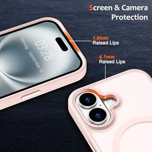 Anuck Case for iPhone 16 Case Magnetic Phone Case Compatible with MagSafe, Soft TPU Bumper Hard Translucent Matte Back Slim Fit Shockproof Protective Cover for Men Women Girls - Pink - 3