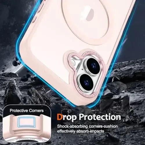Anuck Case for iPhone 16 Case Magnetic Phone Case Compatible with MagSafe, Soft TPU Bumper Hard Translucent Matte Back Slim Fit Shockproof Protective Cover for Men Women Girls - Pink - 4