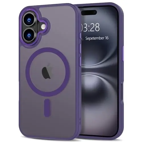 Anuck Case for iPhone 16 Case Magnetic Phone Case Compatible with MagSafe, Soft TPU Bumper Hard Translucent Matte Back Slim Fit Shockproof Protective Cover for Men Women Girls - Dark Purple - 1