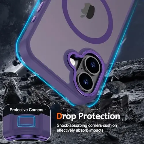 Anuck Case for iPhone 16 Case Magnetic Phone Case Compatible with MagSafe, Soft TPU Bumper Hard Translucent Matte Back Slim Fit Shockproof Protective Cover for Men Women Girls - Dark Purple - 4