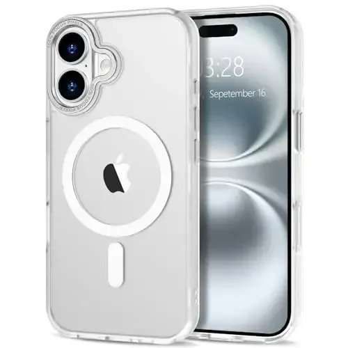 Anuck Case for iPhone 16 Case Magnetic Phone Case Compatible with MagSafe, Soft TPU Bumper Hard Translucent Matte Back Slim Fit Shockproof Protective Cover for Men Women Girls - White 