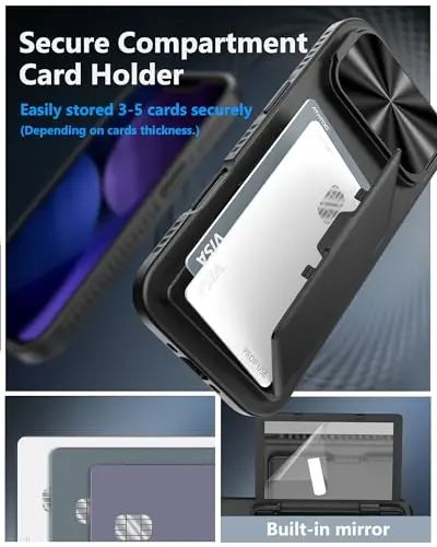 ATATOO for iPhone 16 Case Wallet, Built-in Card Holder (3-5 Cards) & Stand & Camera Cover, Military Grade Protection Rugged Silicone Kickstand Phone Case for iPhone 16 6.1