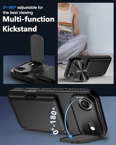 ATATOO for iPhone 16 Case Wallet, Built-in Card Holder (3-5 Cards) & Stand & Camera Cover, Military Grade Protection Rugged Silicone Kickstand Phone Case for iPhone 16 6.1